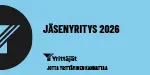 Logo for Jäsenyritys 2026 with a dark circular emblem on the left and the text 'Jäsenyritys 2026' to the right on a blue background.